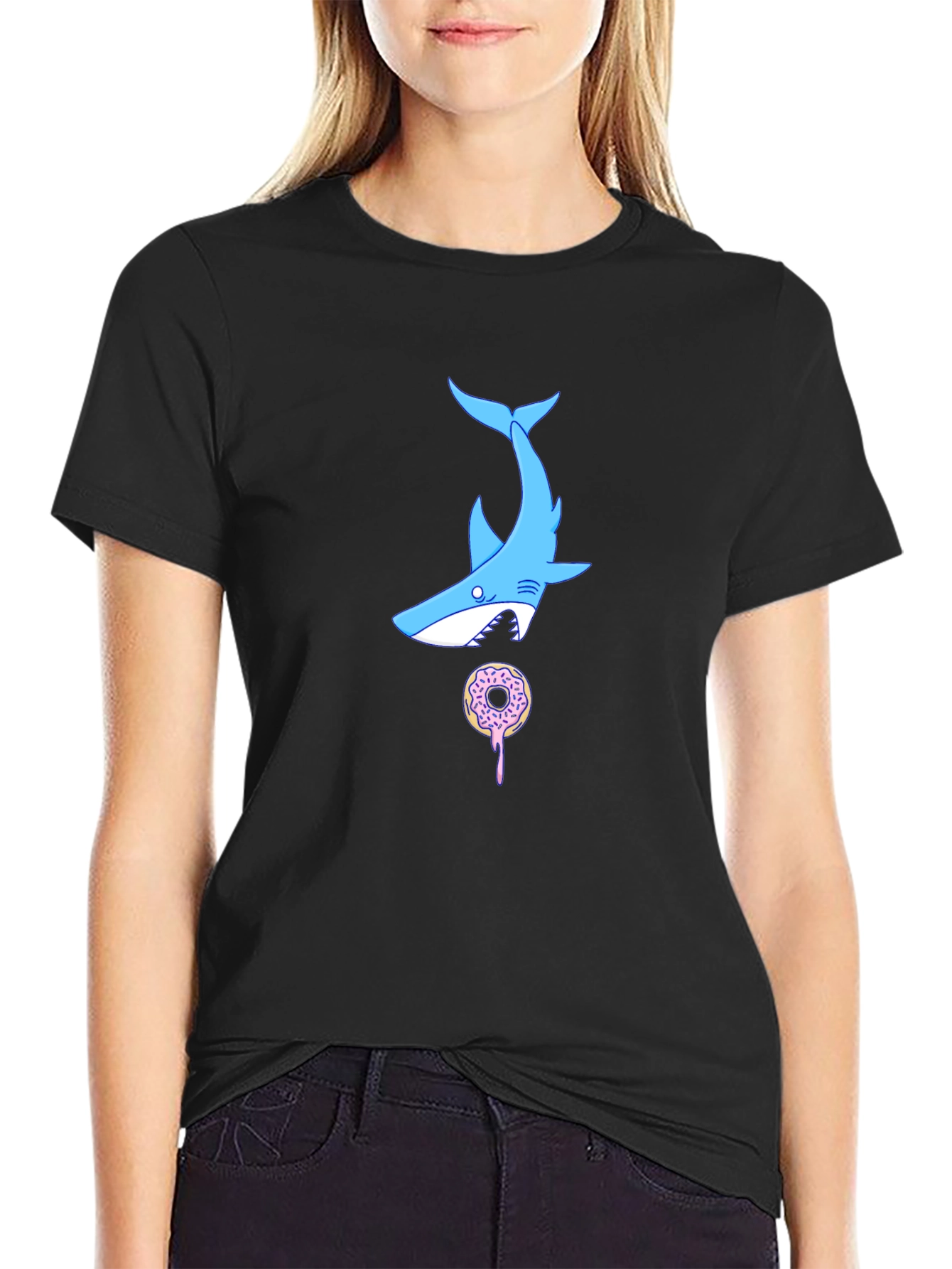 Shark Donut T-Shirt - Black Cotton Tee