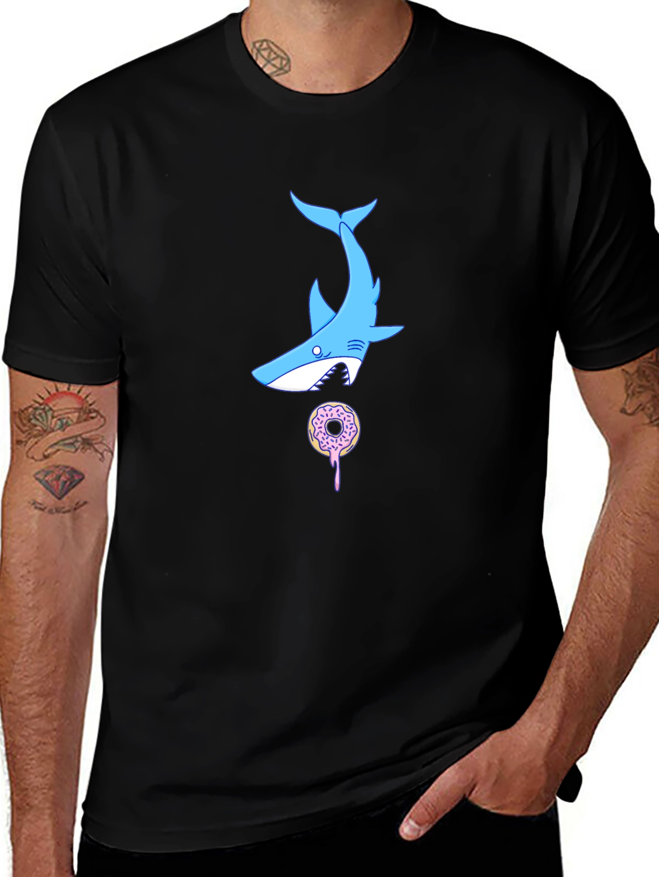 Shark Donut T-Shirt - Black Cotton Tee