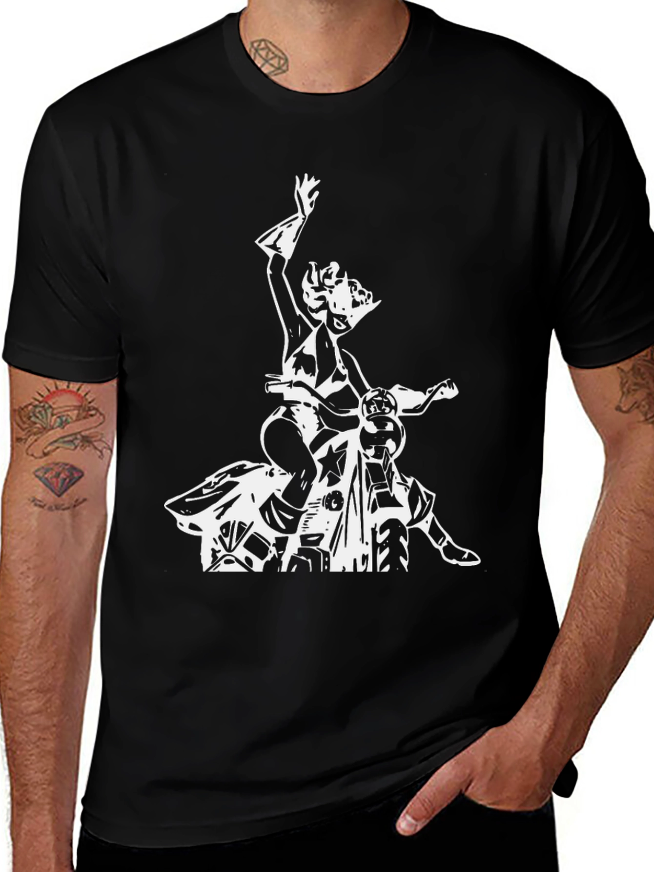 Black T-Shirt with Biker Girl Graphic