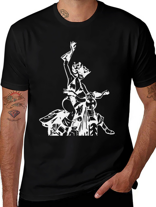 Black T-Shirt with Biker Girl Graphic