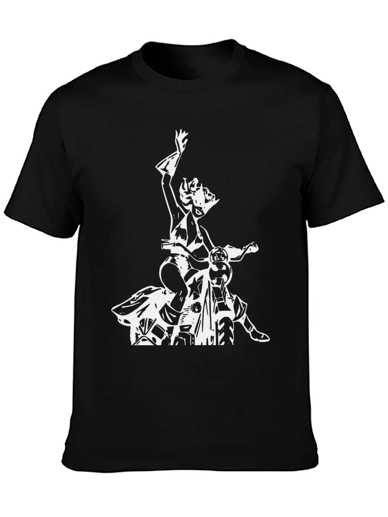 Black T-Shirt with Biker Girl Graphic