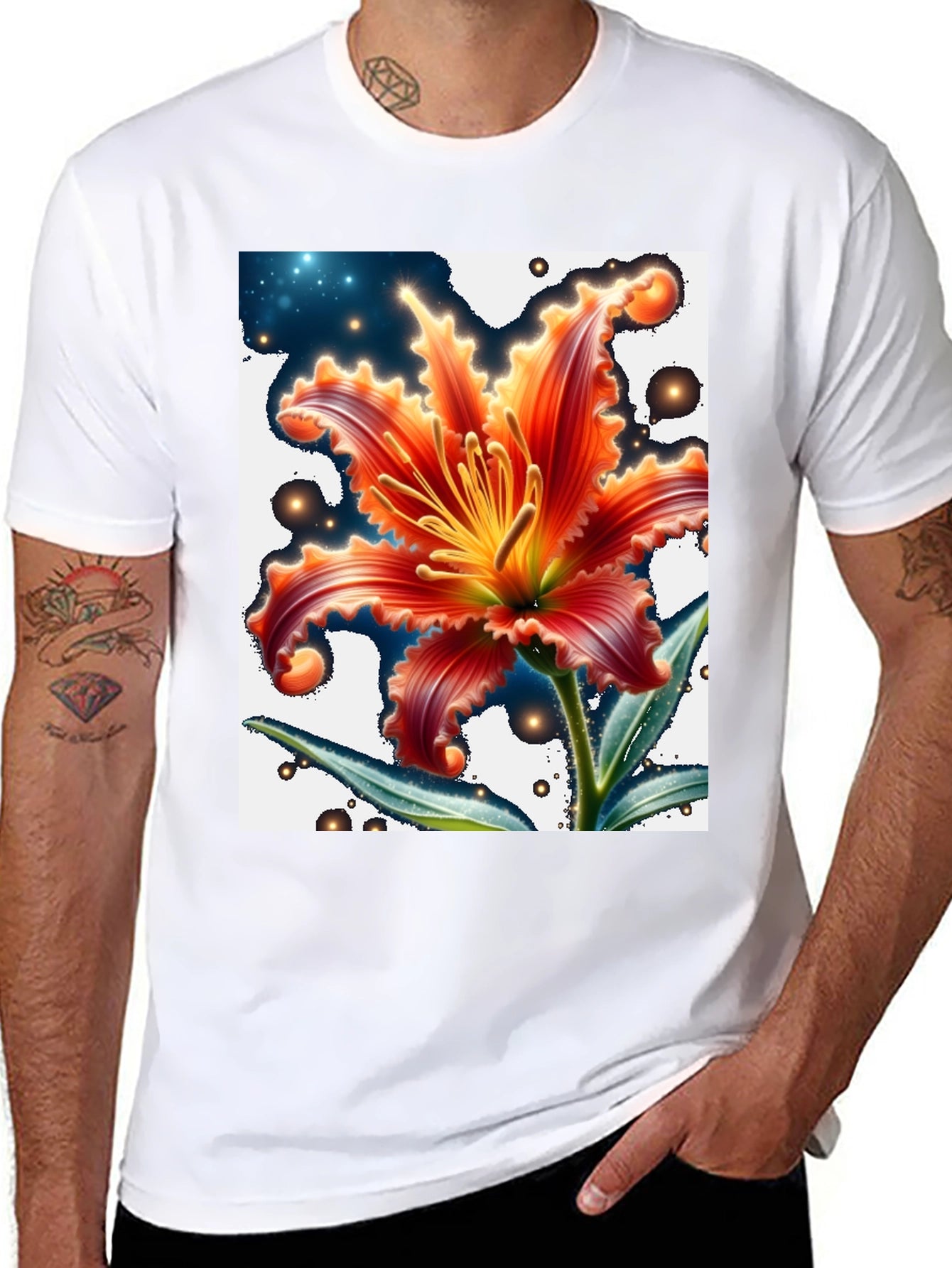 Floral Graphic T-Shirt - Black Cotton Blend