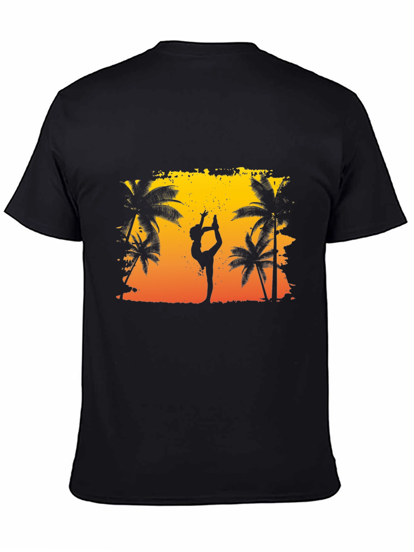 Silhouette Yoga Palm Tree Sunset Black T-Shirt