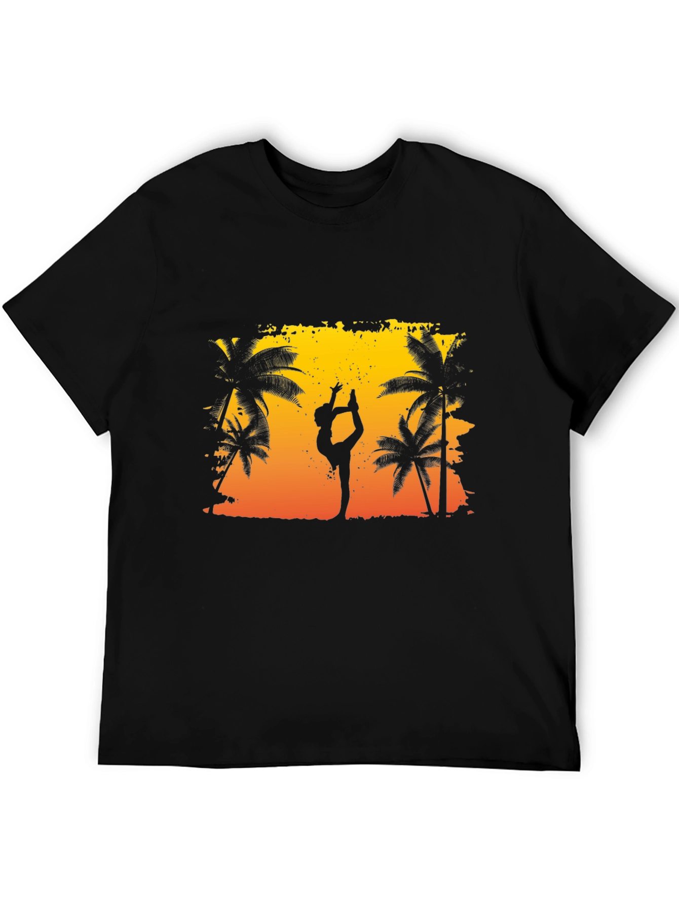 Silhouette Yoga Palm Tree Sunset Black T-Shirt