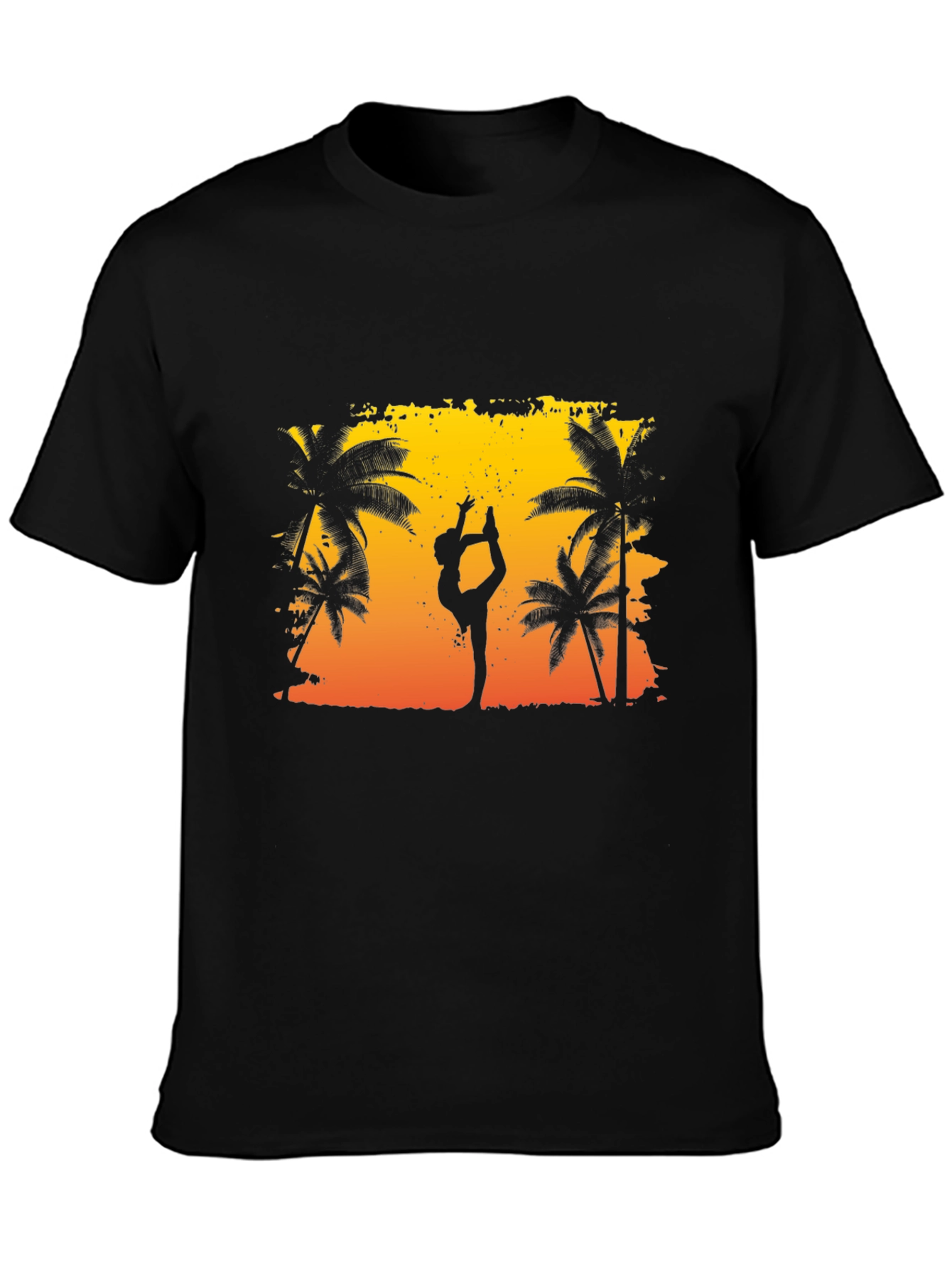 Silhouette Yoga Palm Tree Sunset Black T-Shirt