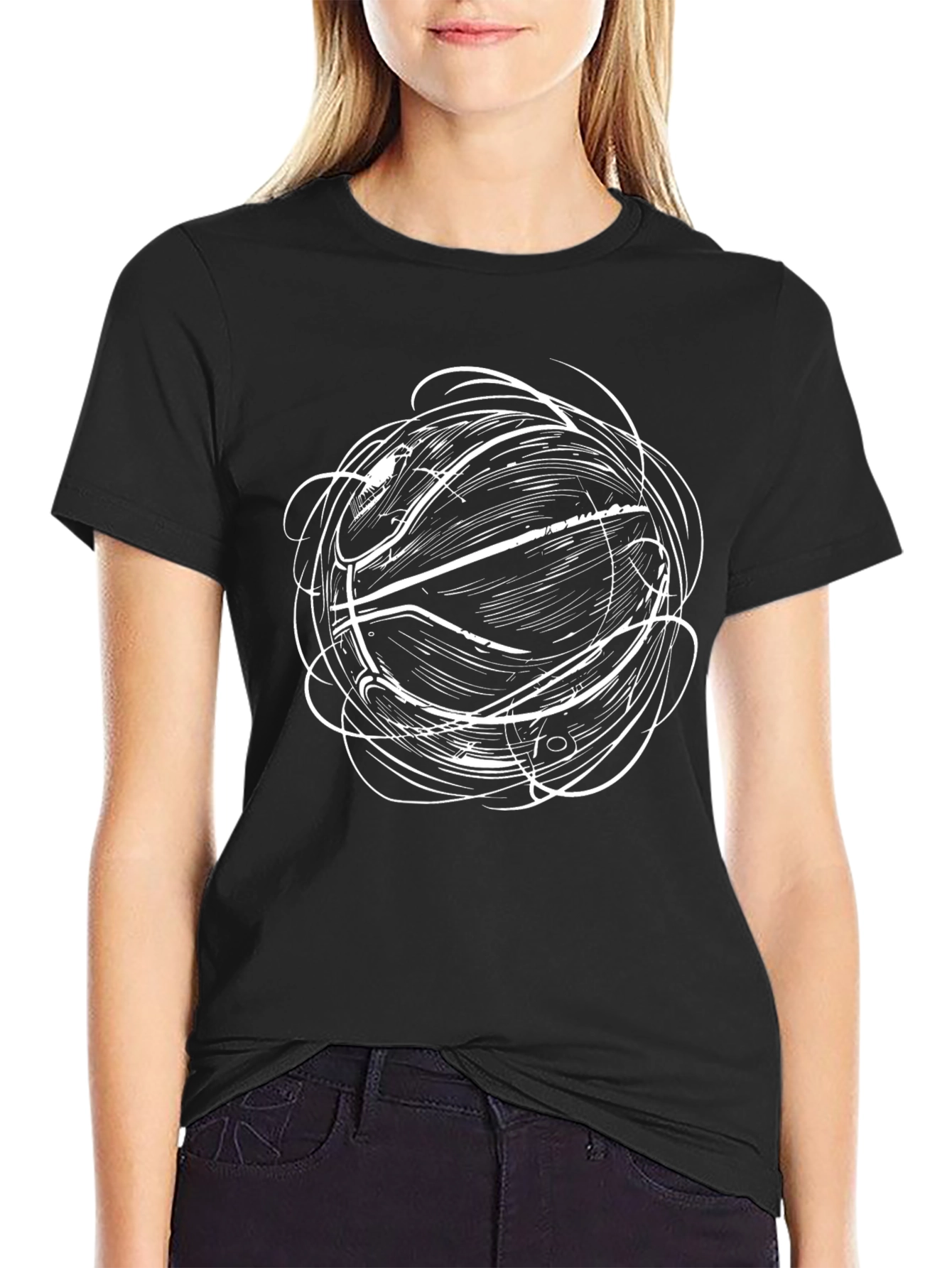 Abstract Basketball Graphic Tee - Black