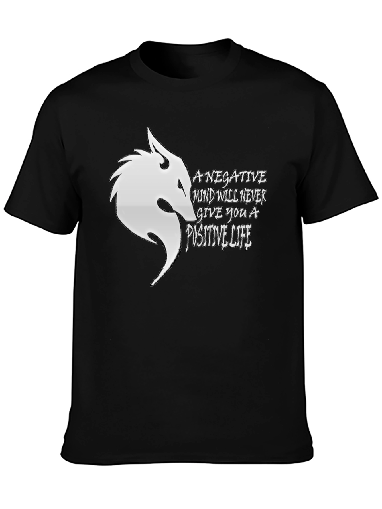 Motivational Black T-Shirt with Wolf Design