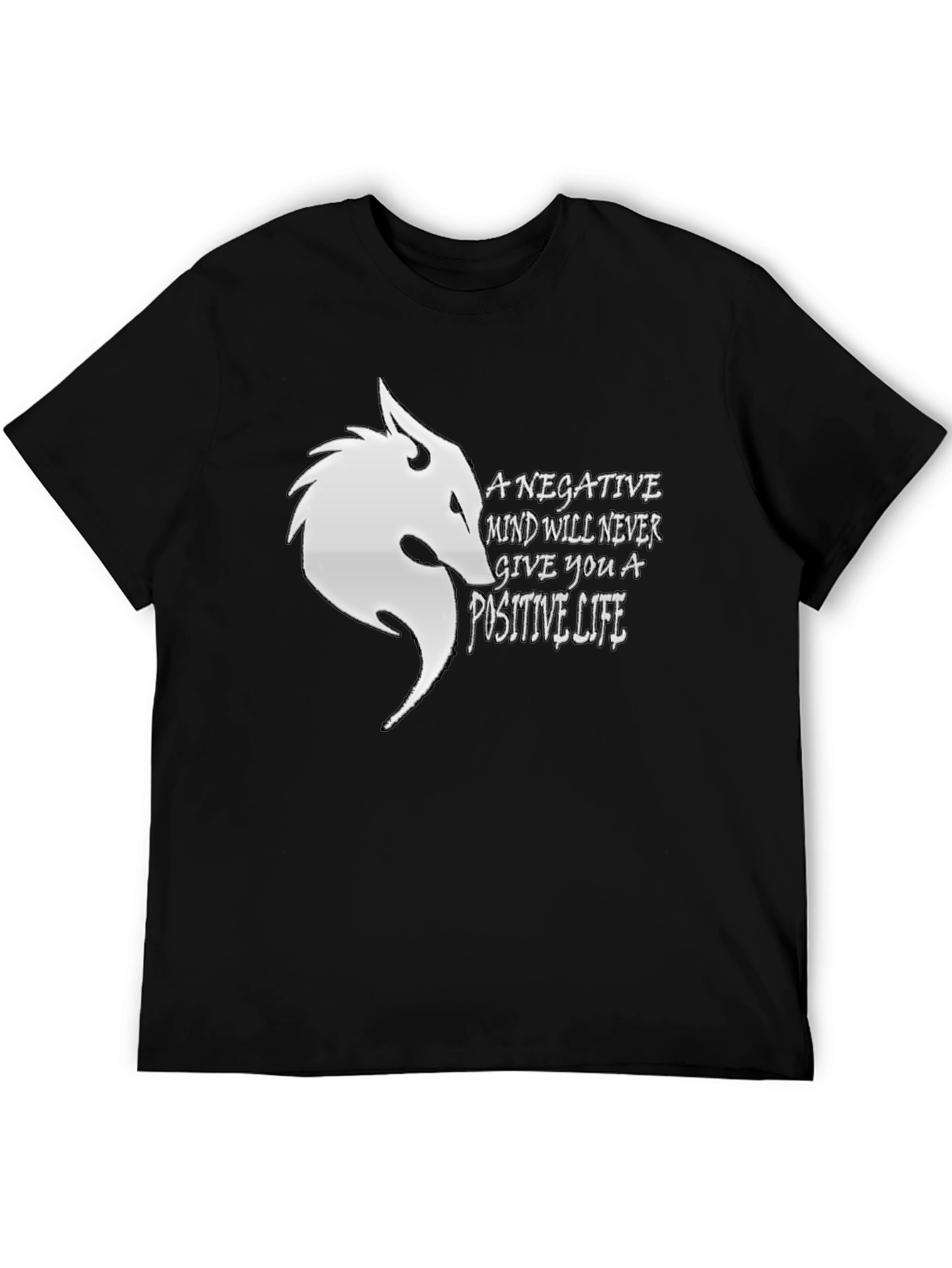 Motivational Black T-Shirt with Wolf Design