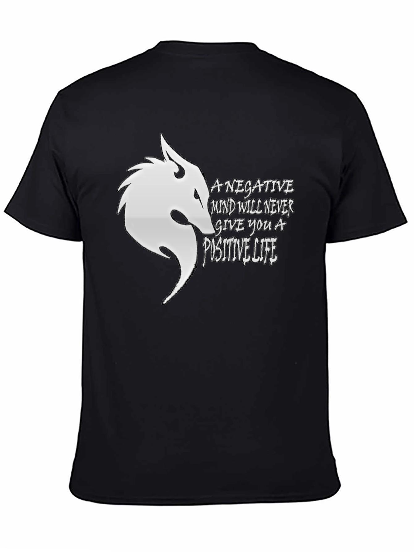 Motivational Black T-Shirt with Wolf Design