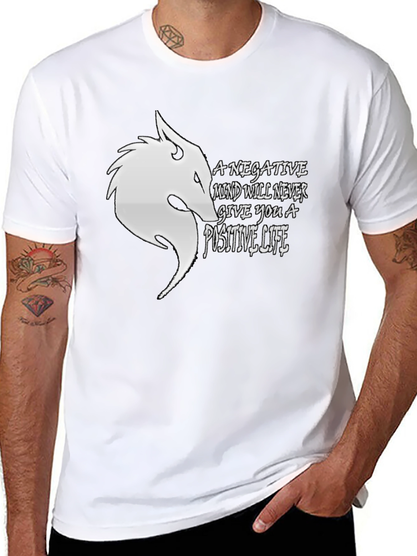 Motivational Black T-Shirt with Wolf Design