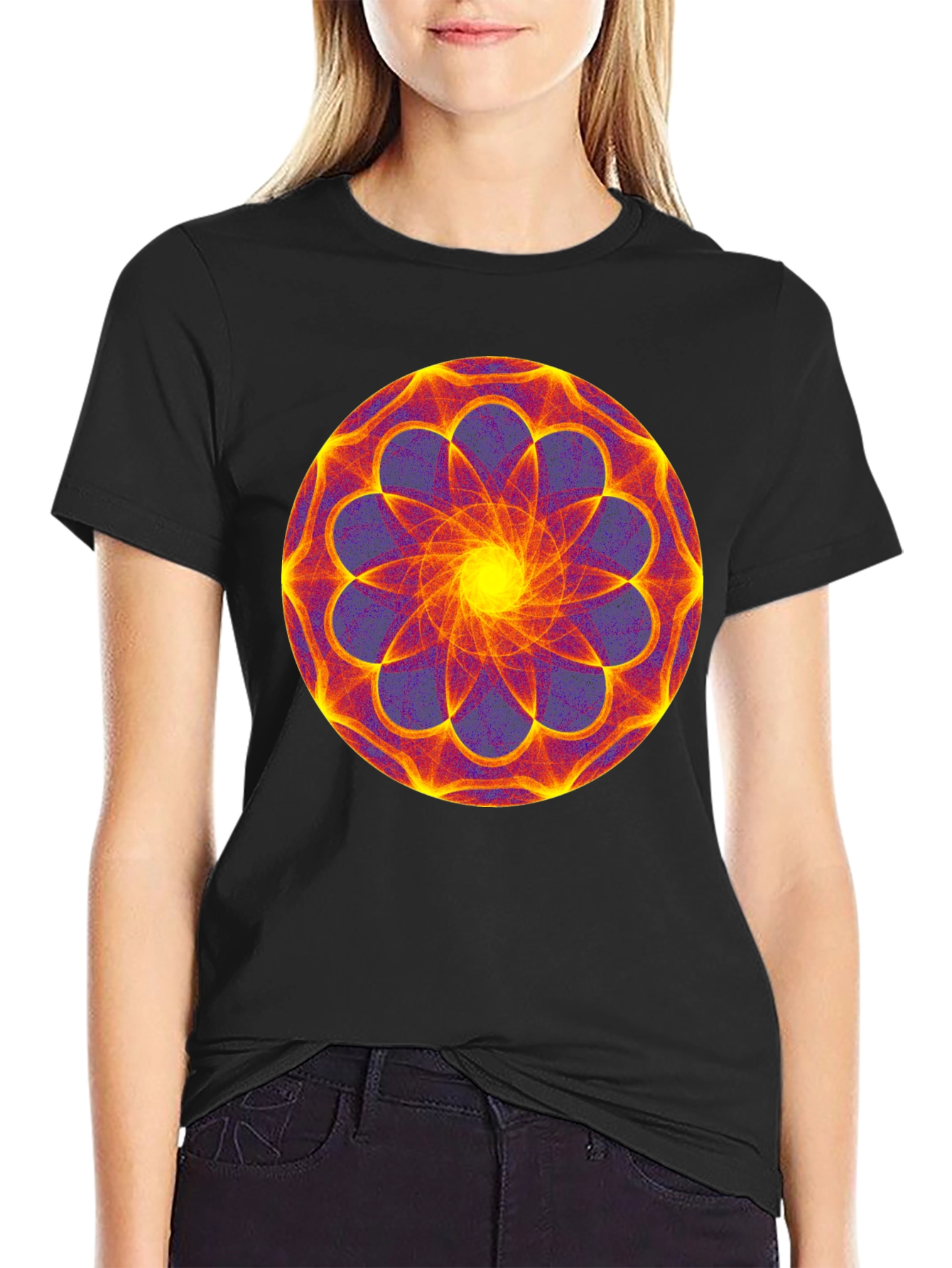 Geometric Mandala Graphic Print Black Tee