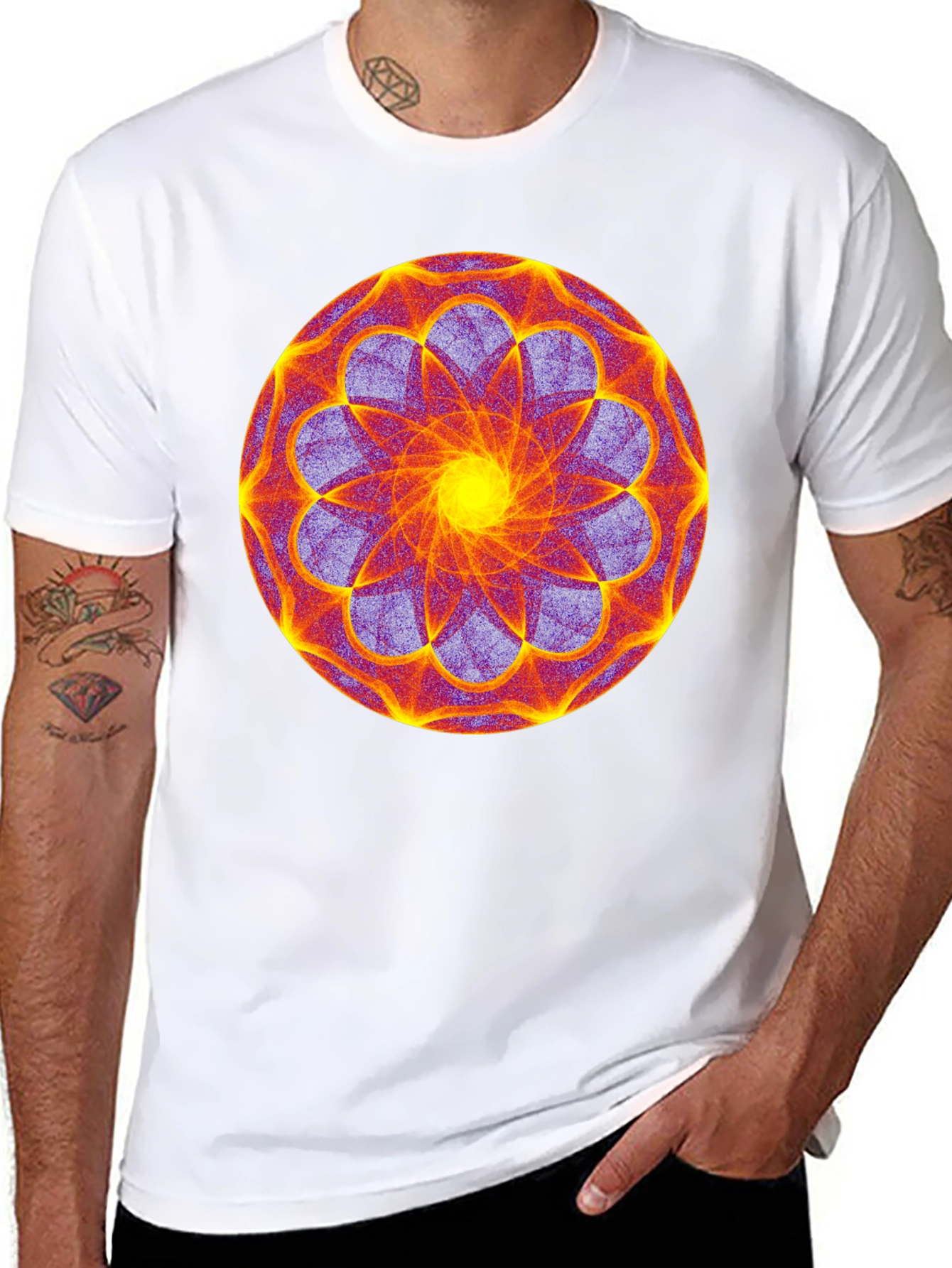 Geometric Mandala Graphic Print Black Tee