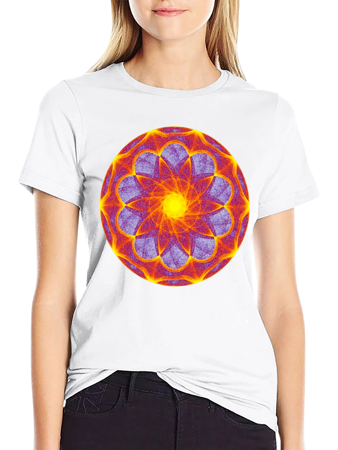 Geometric Mandala Graphic Print Black Tee