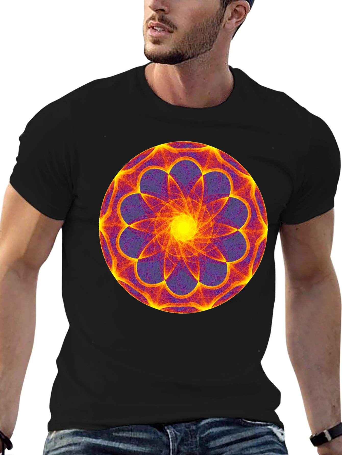Geometric Mandala Graphic Print Black Tee