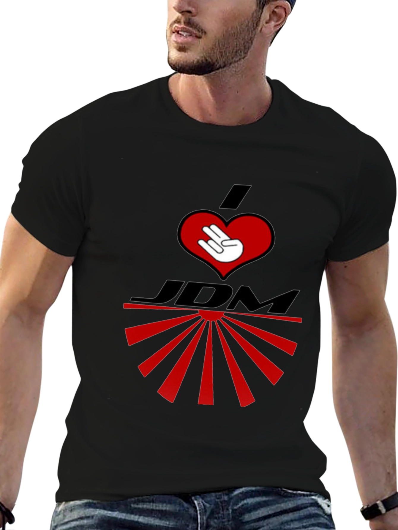 I Heart JDM Rising Sun Graphic T-Shirt - Black