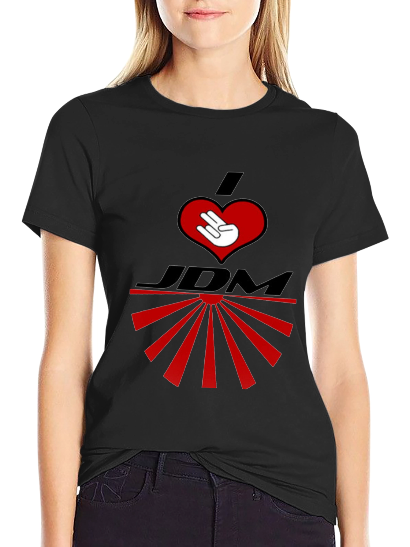 I Heart JDM Rising Sun Graphic T-Shirt - Black