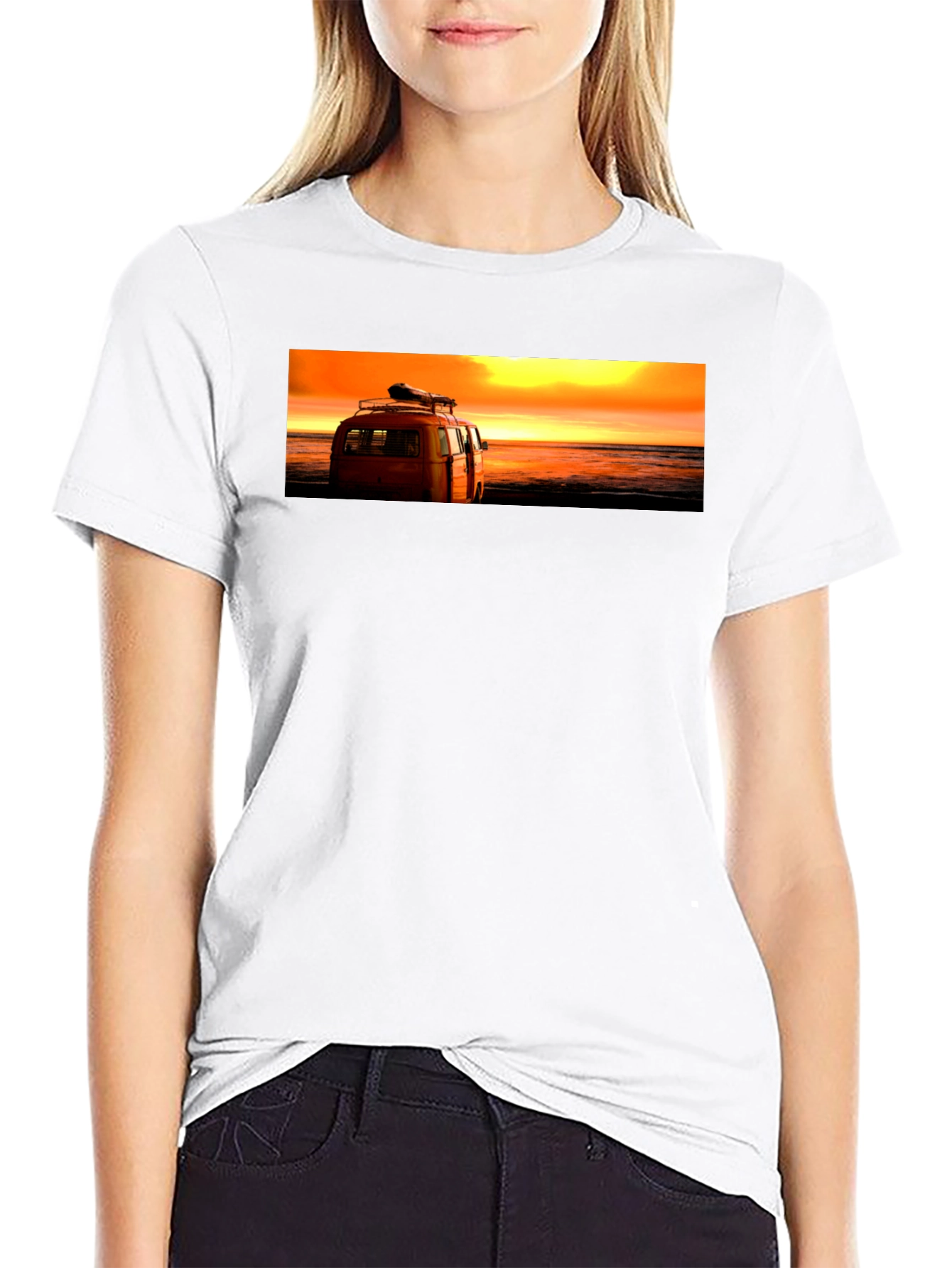 Sunset Beach Van Graphic Tee - Retro Style