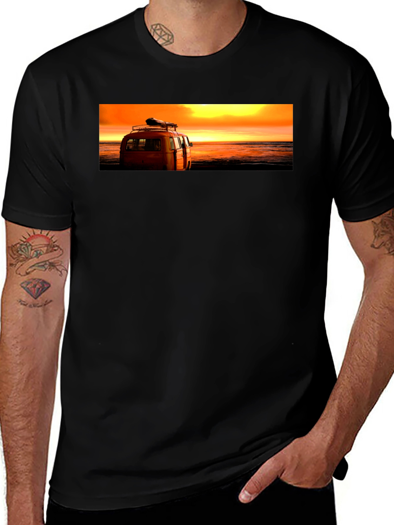 Sunset Beach Van Graphic Tee - Retro Style