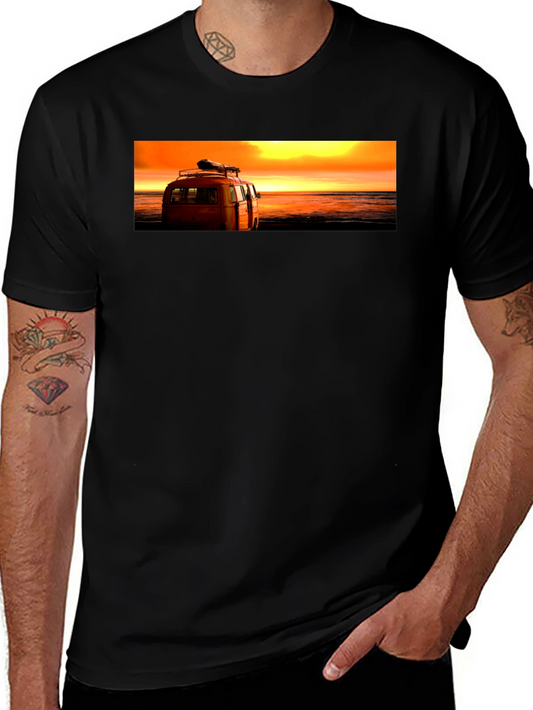 Sunset Beach Van Graphic Tee - Retro Style