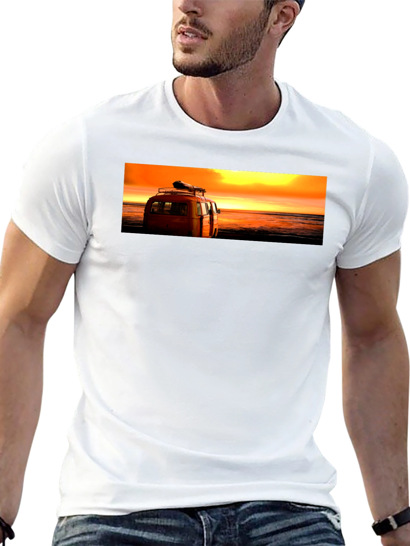 Sunset Beach Van Graphic Tee - Retro Style