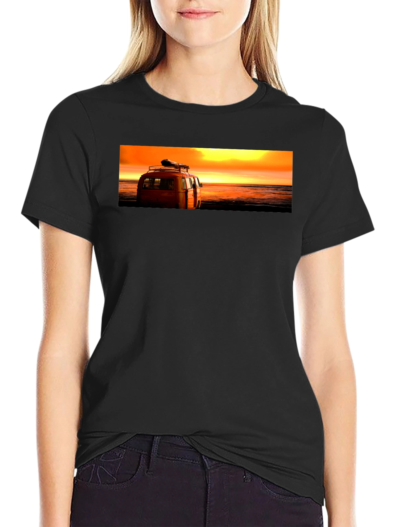 Sunset Beach Van Graphic Tee - Retro Style