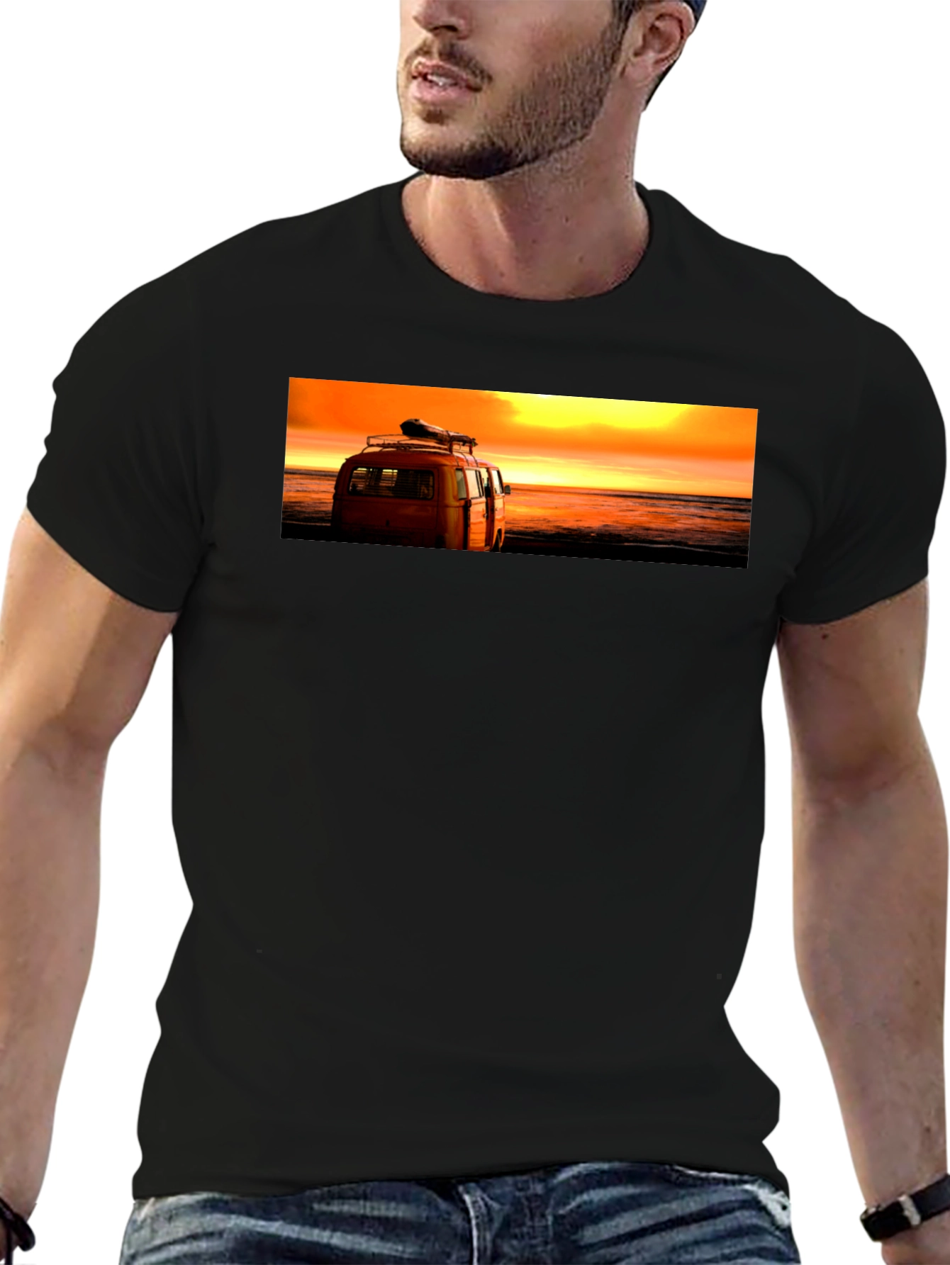 Sunset Beach Van Graphic Tee - Retro Style