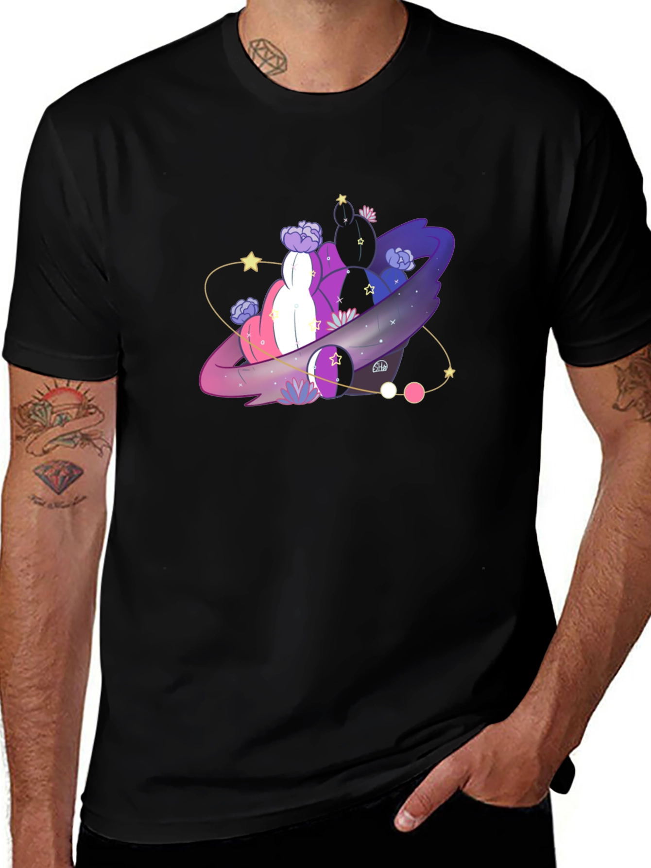 Galaxy Cactus T-Shirt - Black Cotton Tee