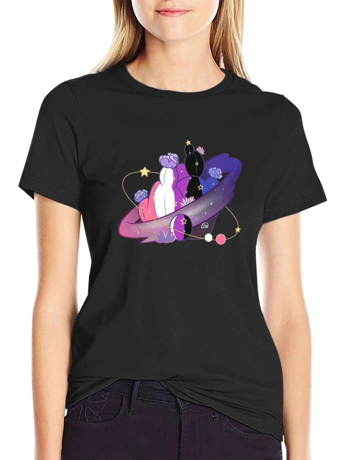 Galaxy Cactus T-Shirt - Black Cotton Tee