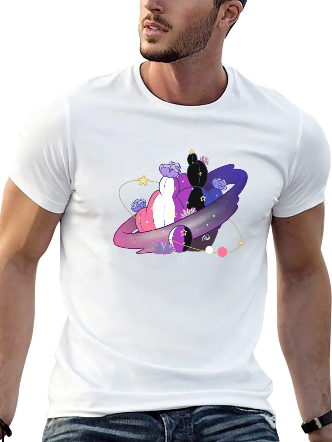 Galaxy Cactus T-Shirt - Black Cotton Tee