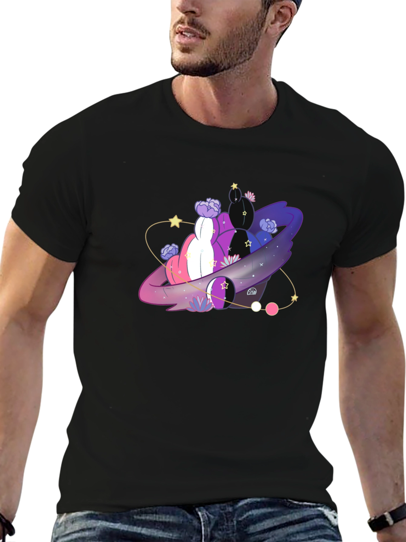 Galaxy Cactus T-Shirt - Black Cotton Tee