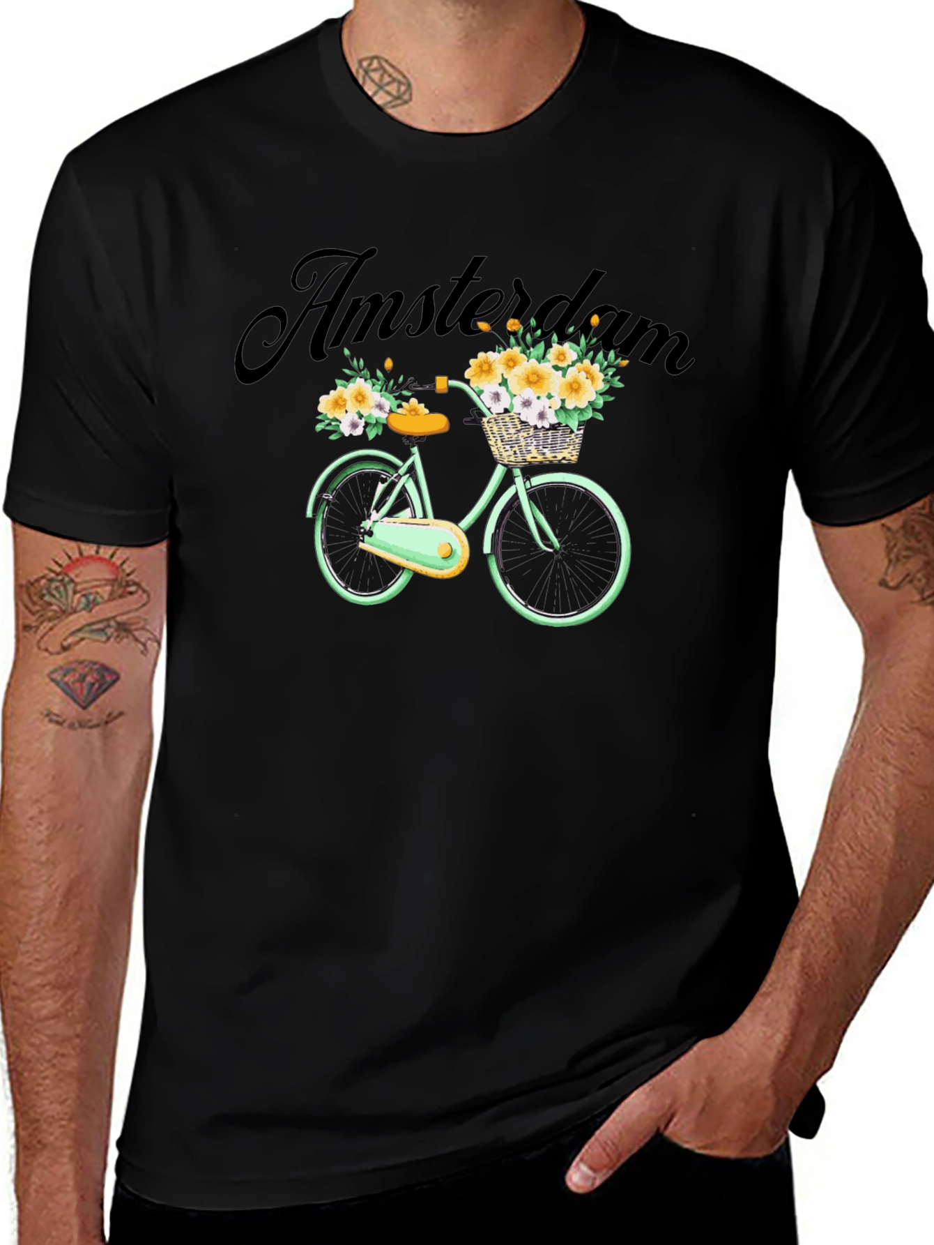 Amsterdam Bicycle Graphic Tee - Trendy Mens Black T-Shirt