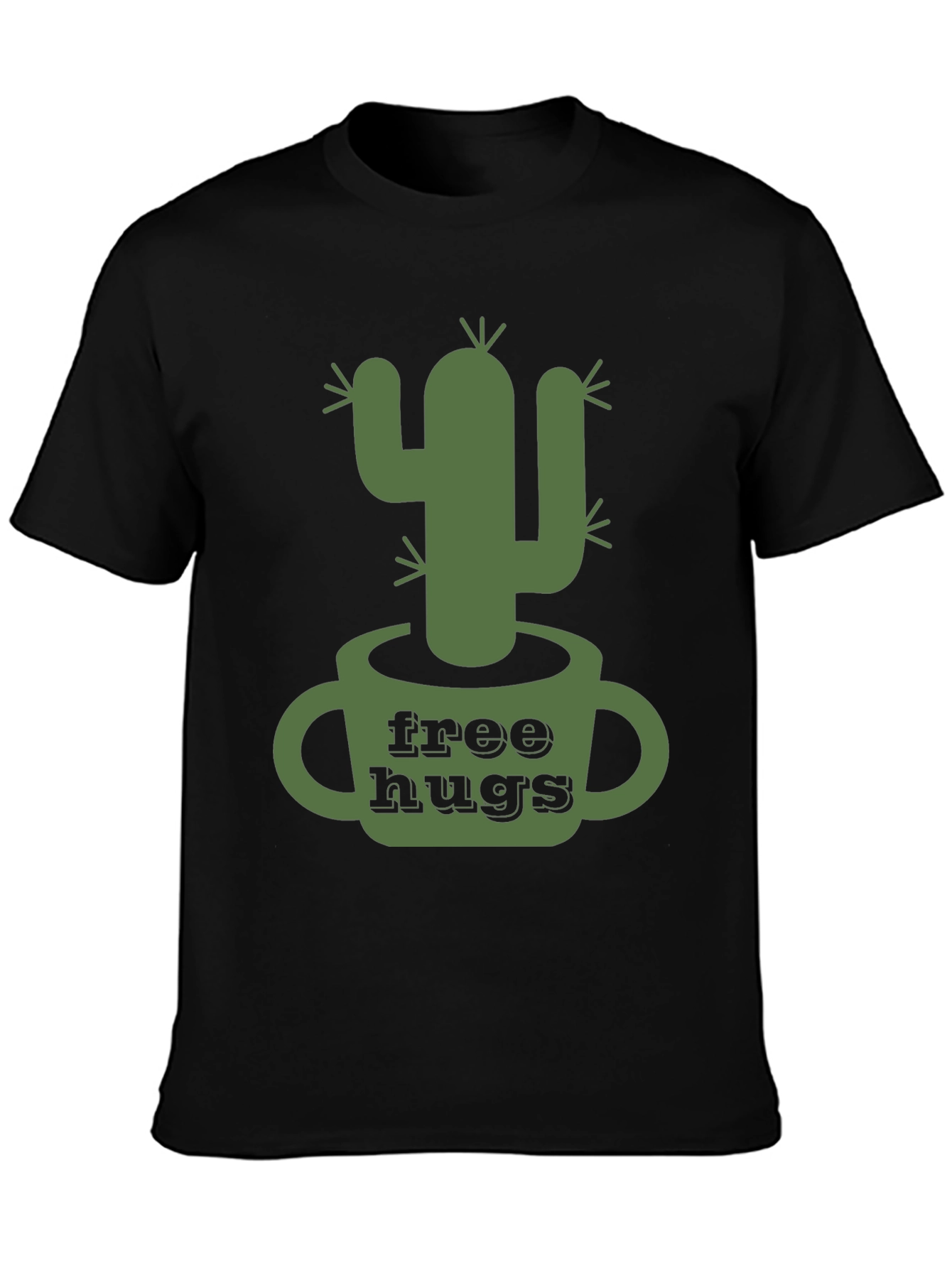 Free Hugs Cactus Graphic Tee - Mens Black T-Shirt