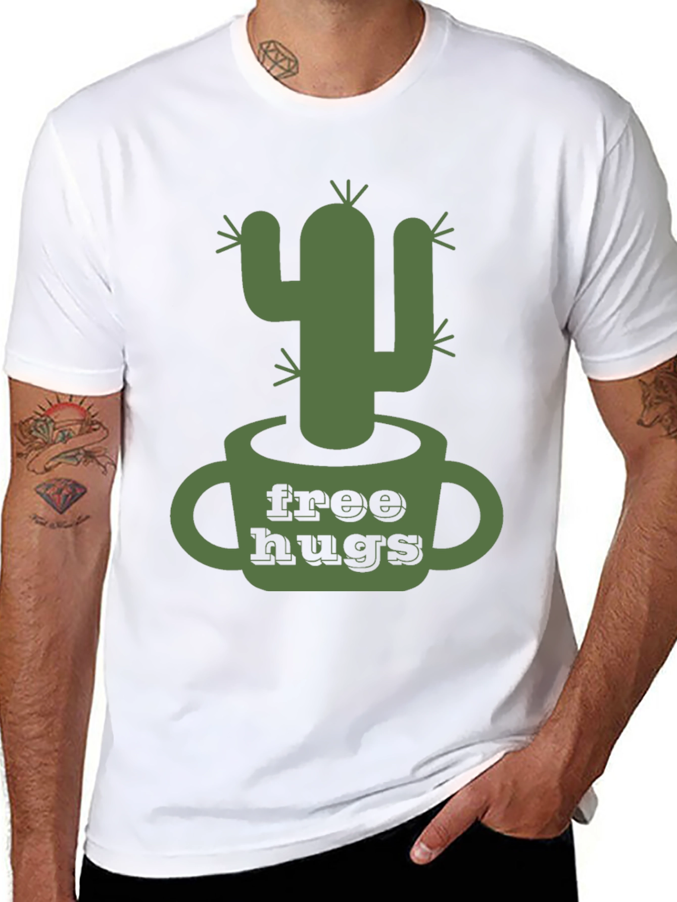 Free Hugs Cactus Graphic Tee - Mens Black T-Shirt