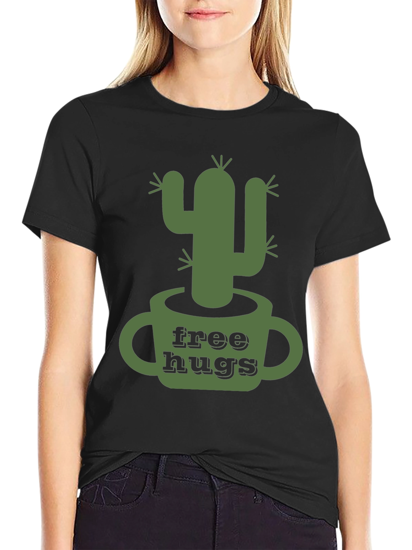 Free Hugs Cactus Graphic Tee - Mens Black T-Shirt