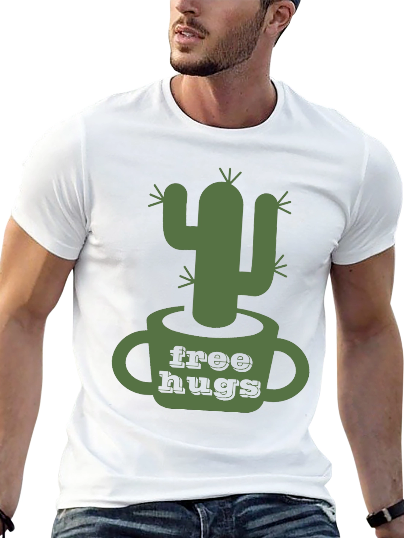 Free Hugs Cactus Graphic Tee - Mens Black T-Shirt