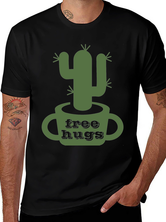 Free Hugs Cactus Graphic Tee - Mens Black T-Shirt