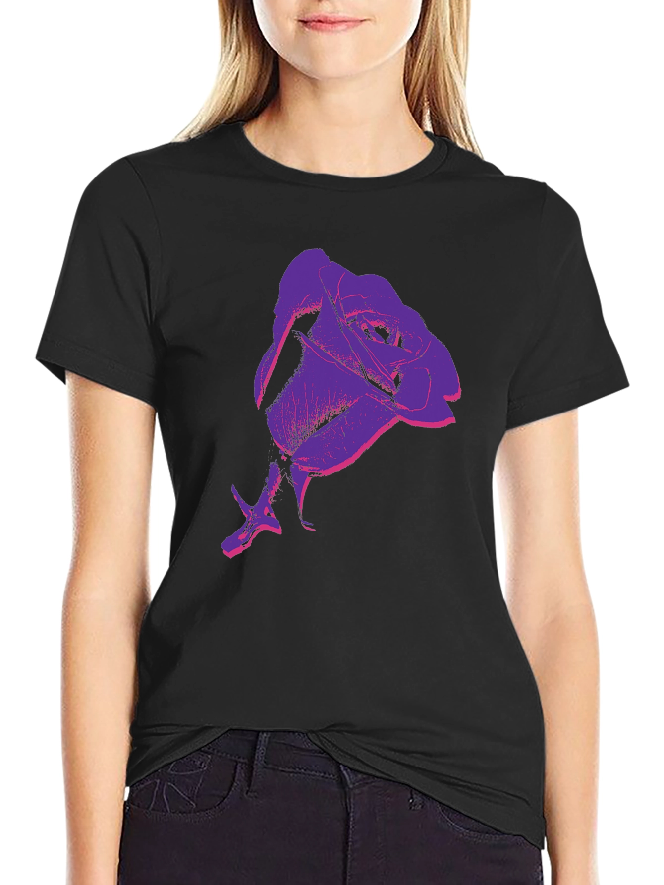 Rose Graphic Print Black T-Shirt