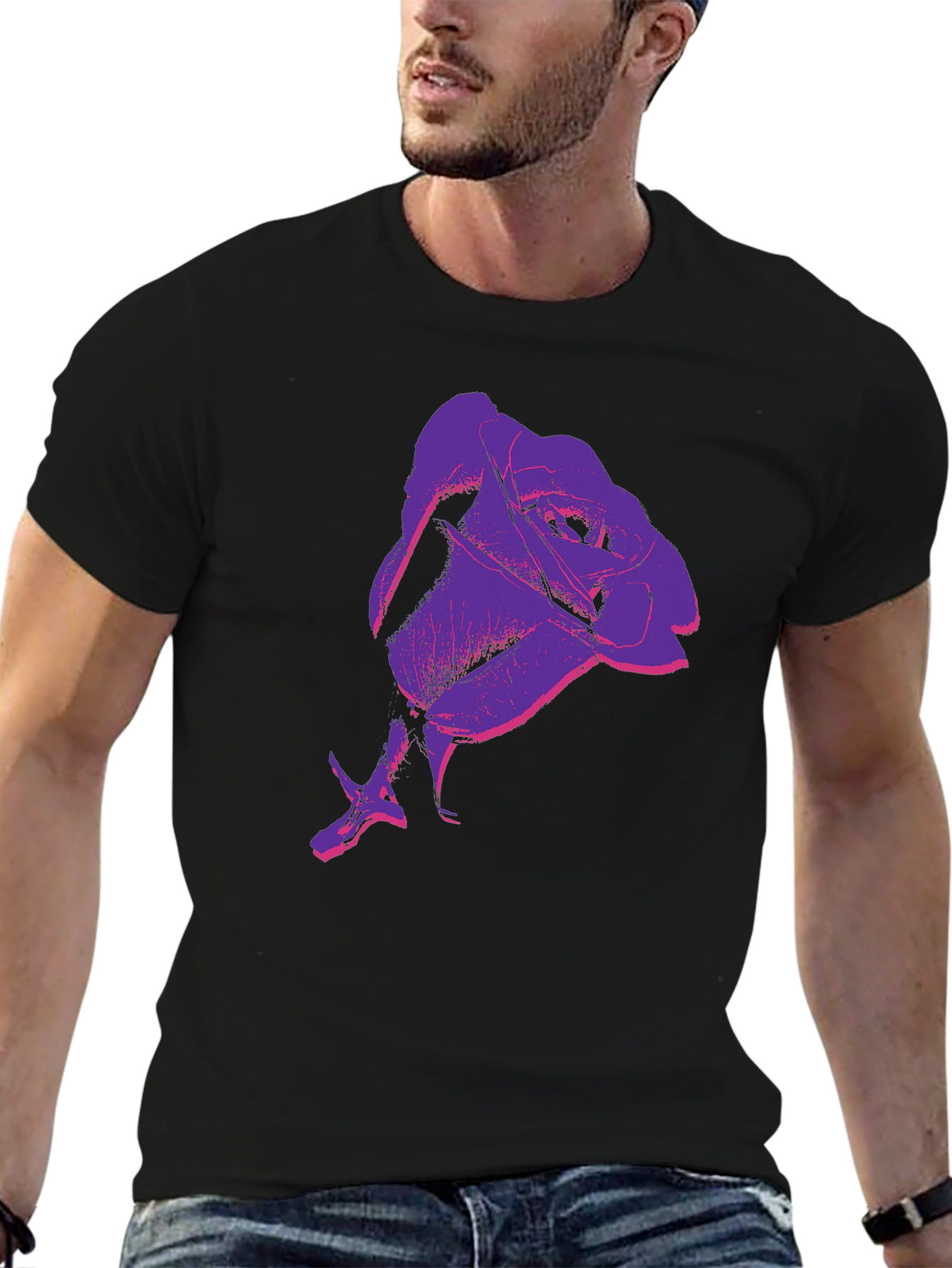 Rose Graphic Print Black T-Shirt