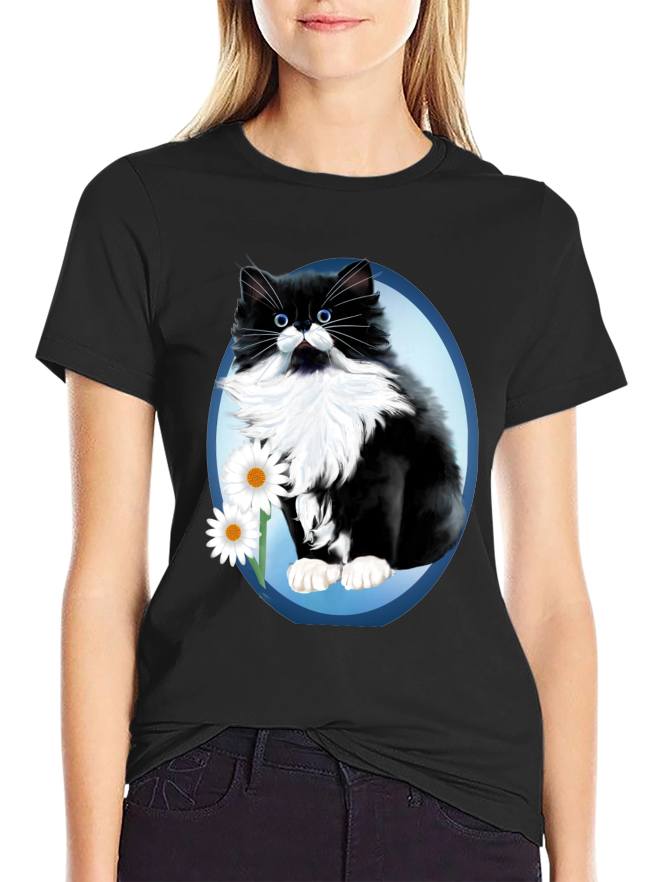 Black Cat Daisy T-Shirt