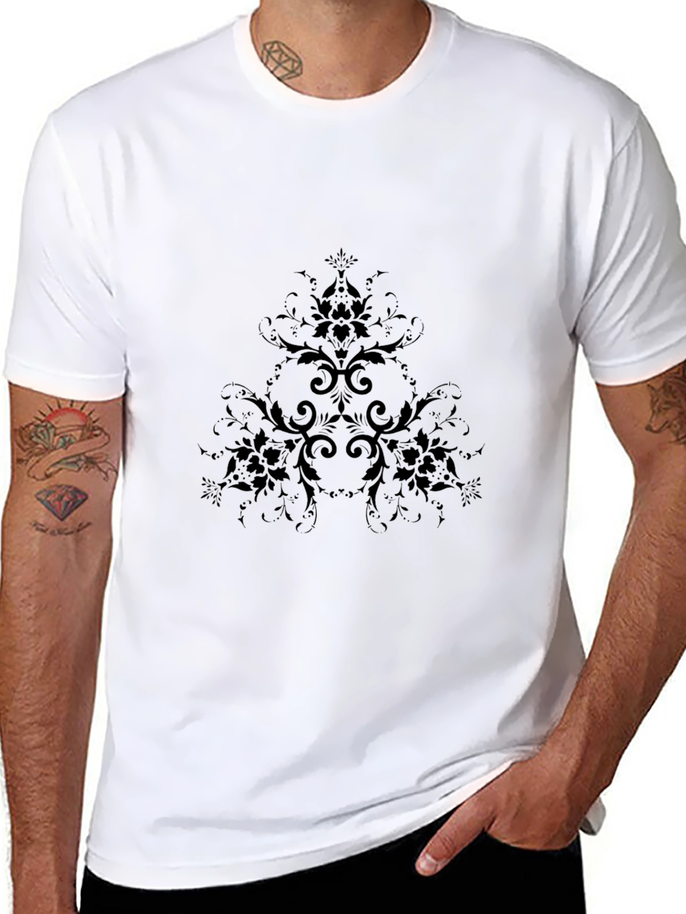 Elegant Black Floral Patterned T-Shirt