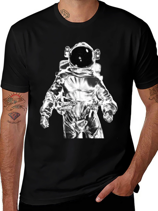 Astronaut Graphic Tee - Black Cotton Casual Shirt