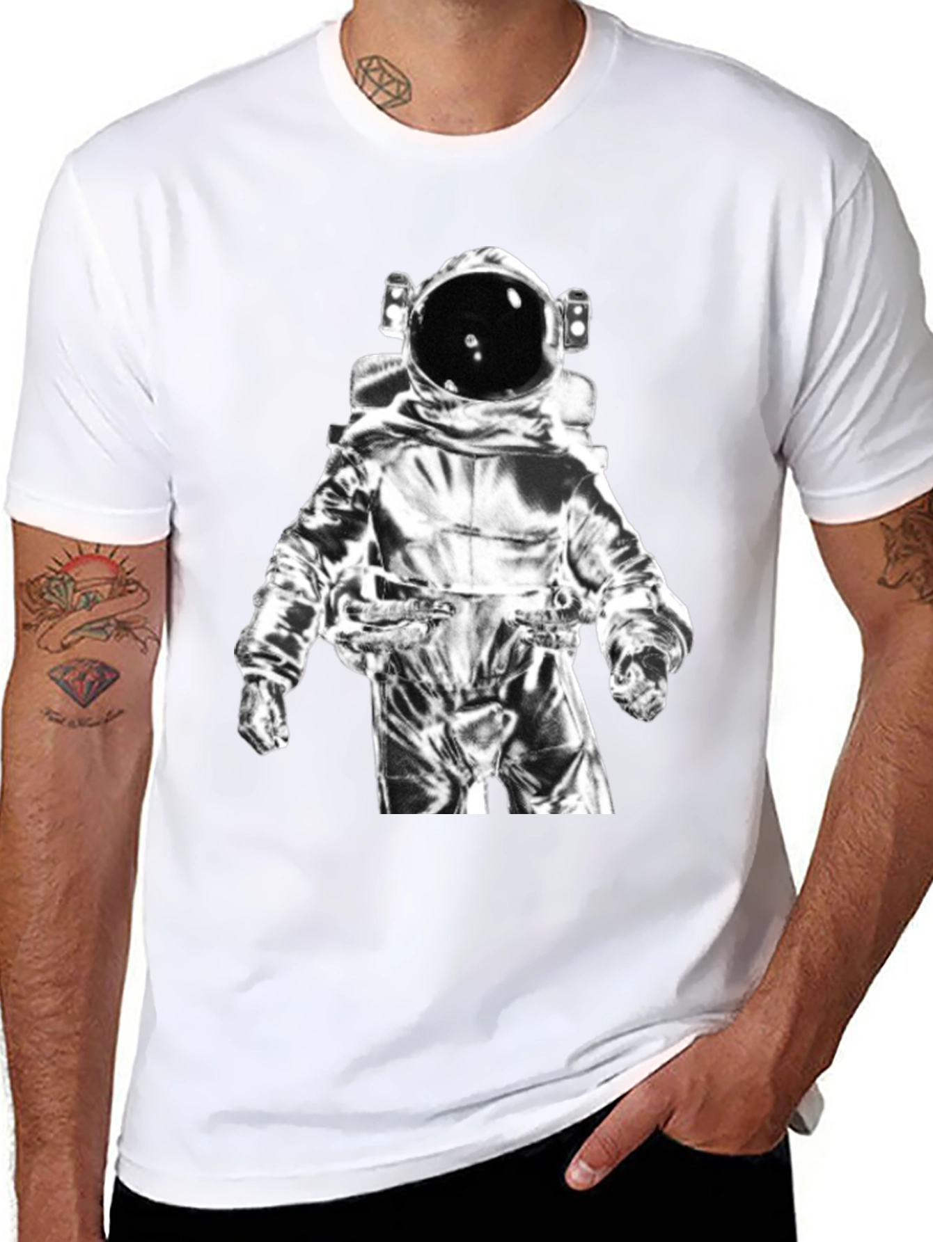 Astronaut Graphic Tee - Black Cotton Casual Shirt