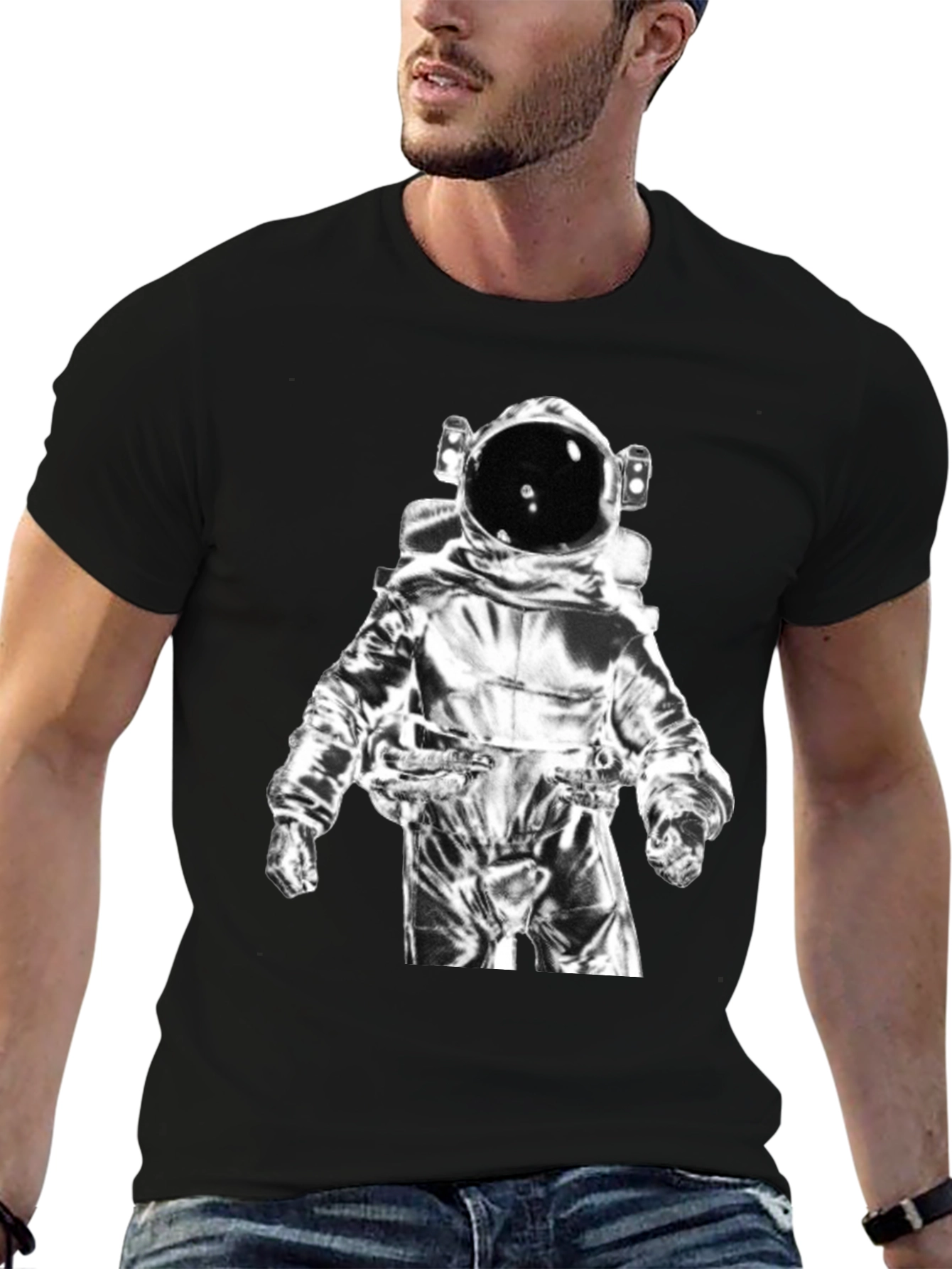 Astronaut Graphic Tee - Black Cotton Casual Shirt