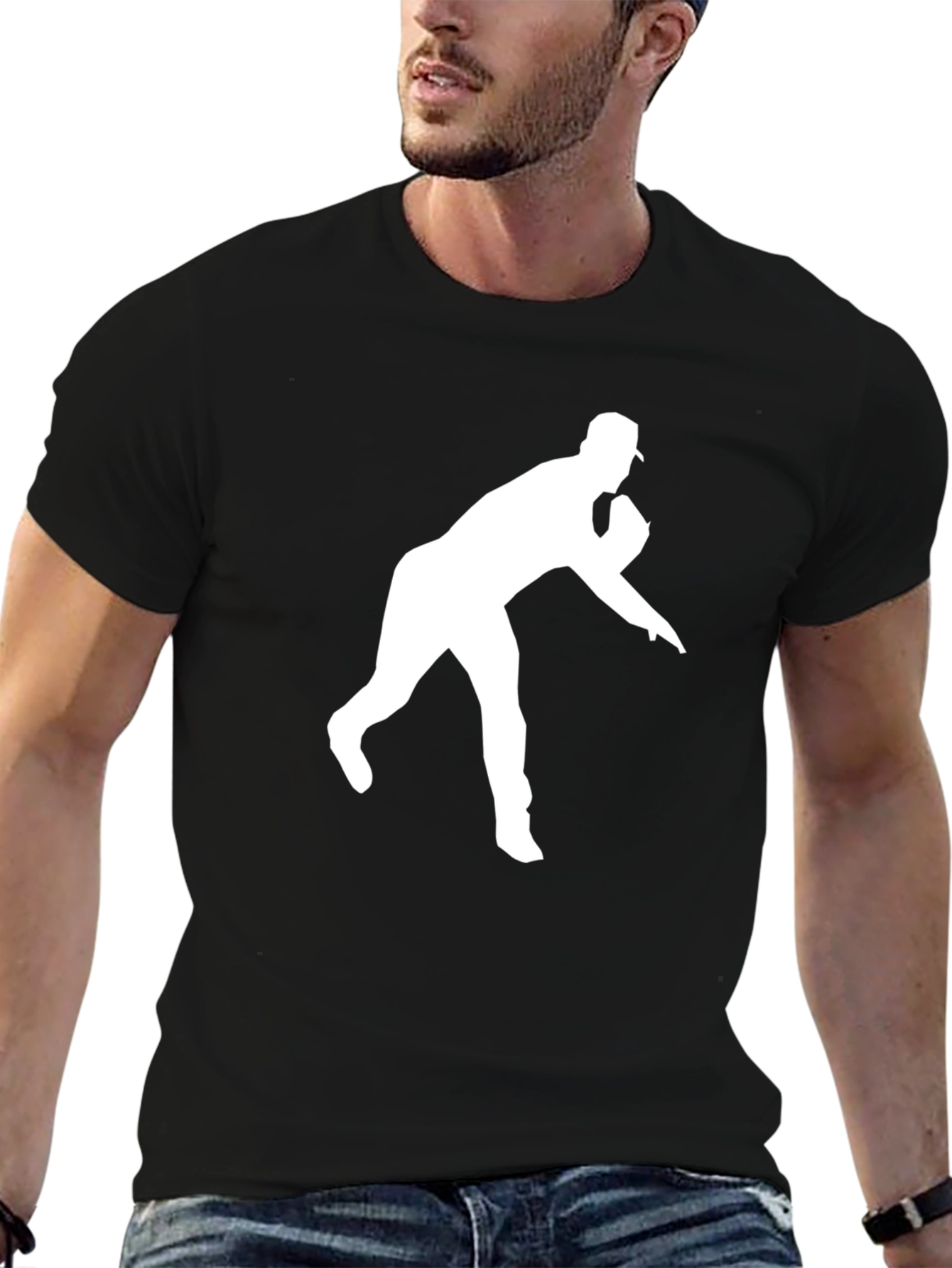 Baseball Pitcher Graphic Tee - Black