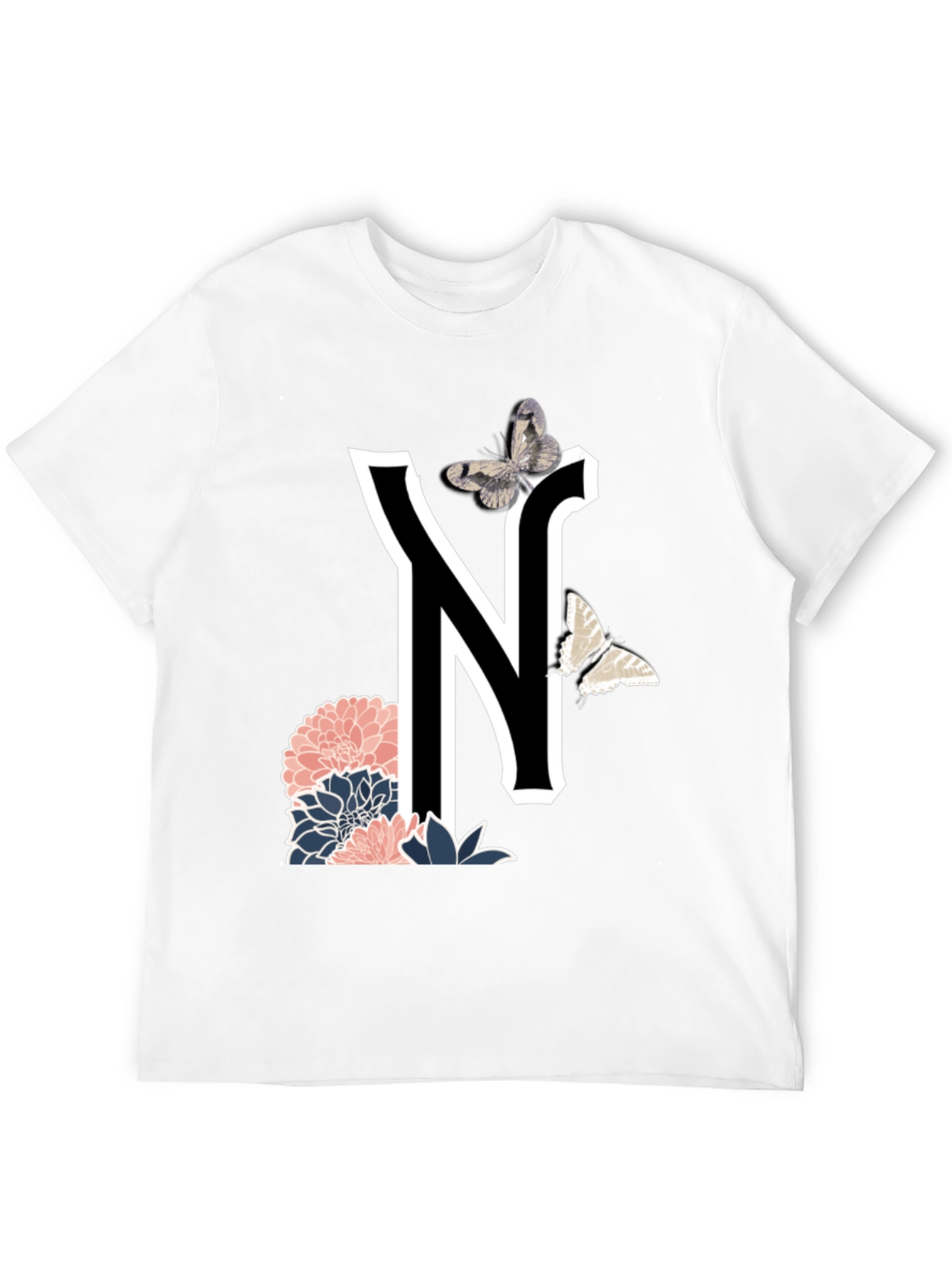 Letter N Floral Butterfly T-Shirt
