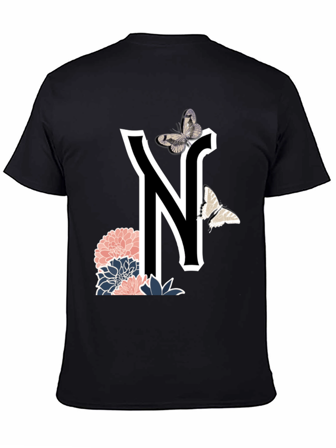 Letter N Floral Butterfly T-Shirt