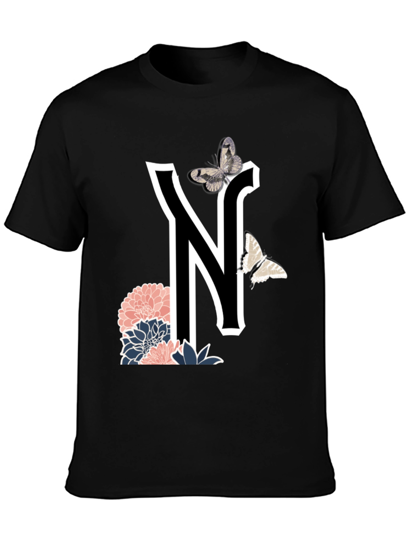 Letter N Floral Butterfly T-Shirt