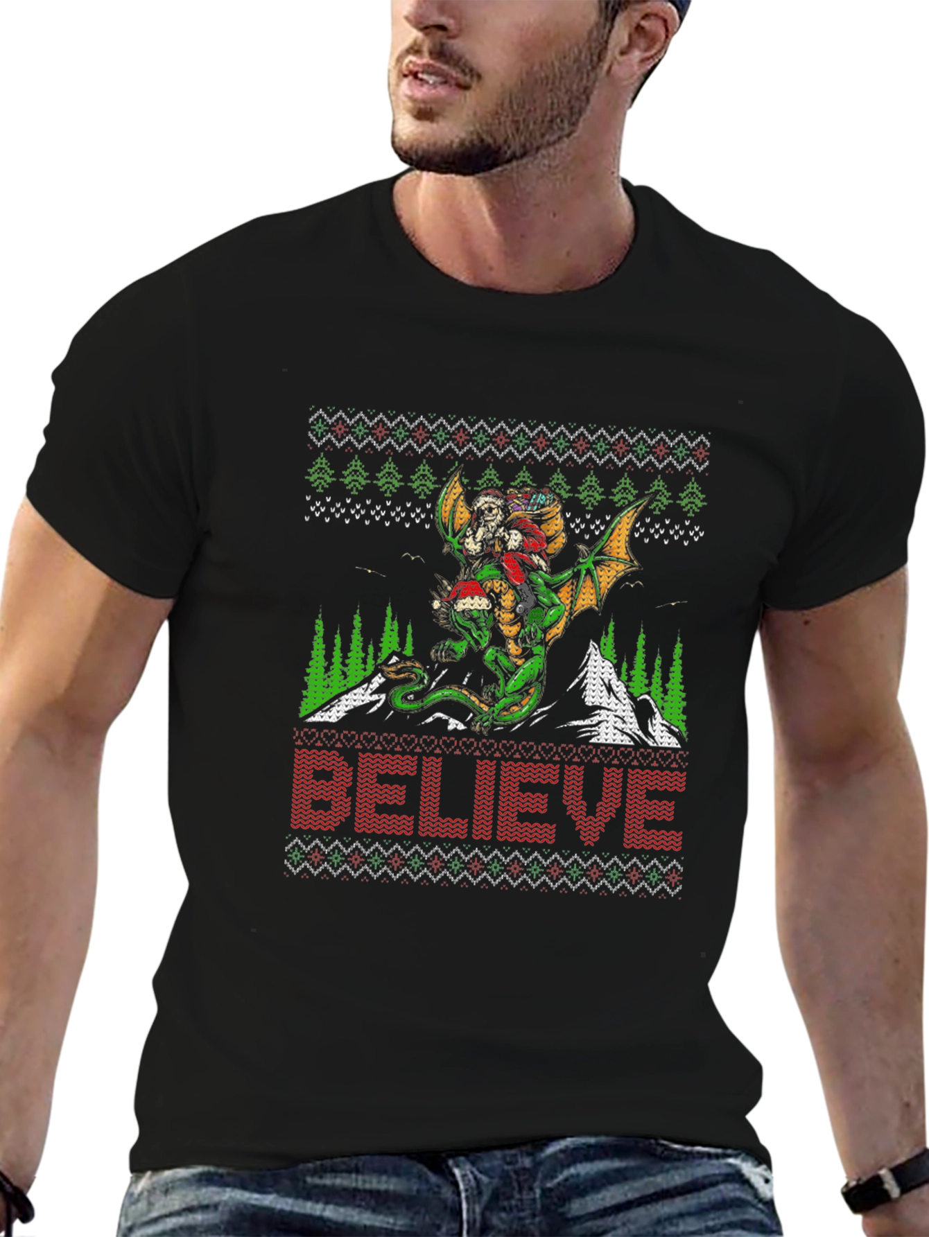 Believe Dragon Christmas Graphic Tee