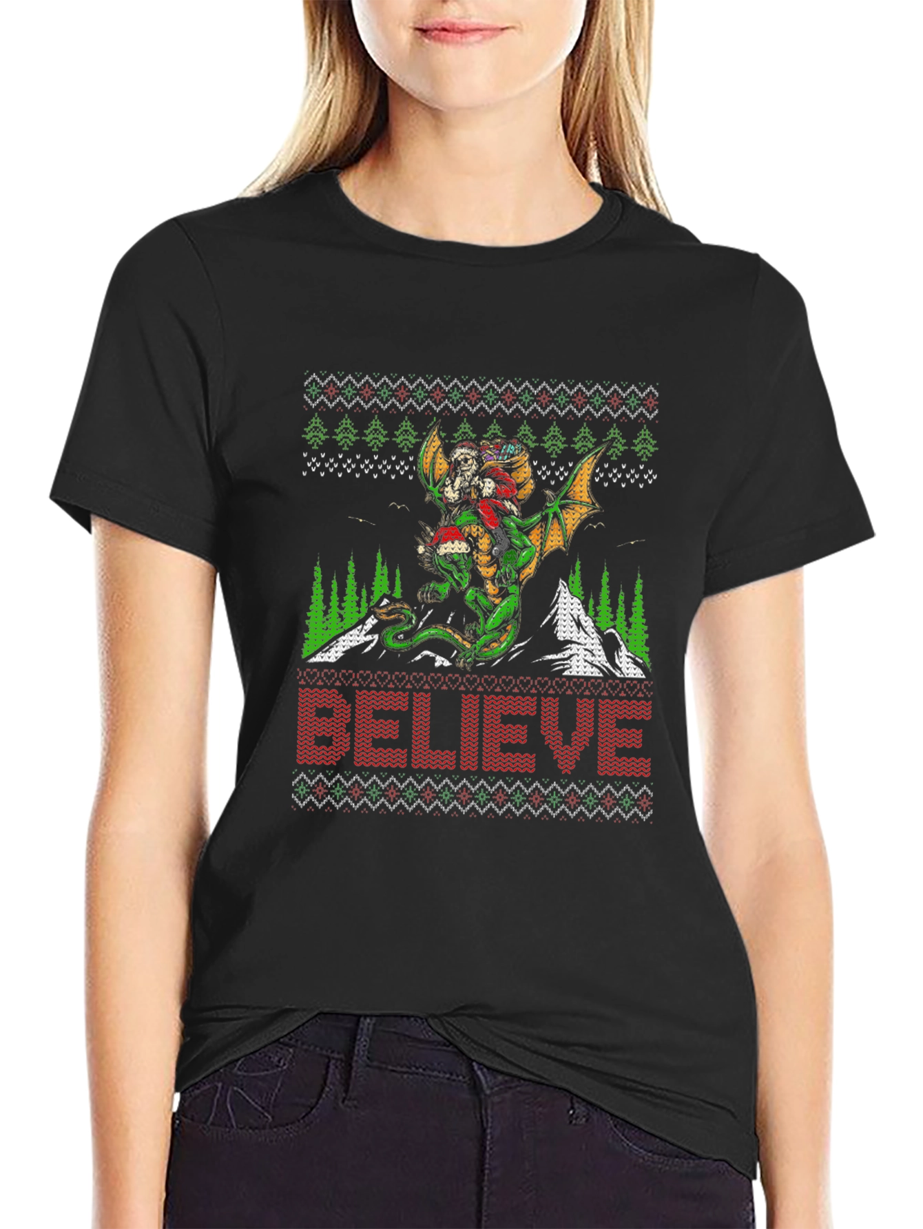 Believe Dragon Christmas Graphic Tee