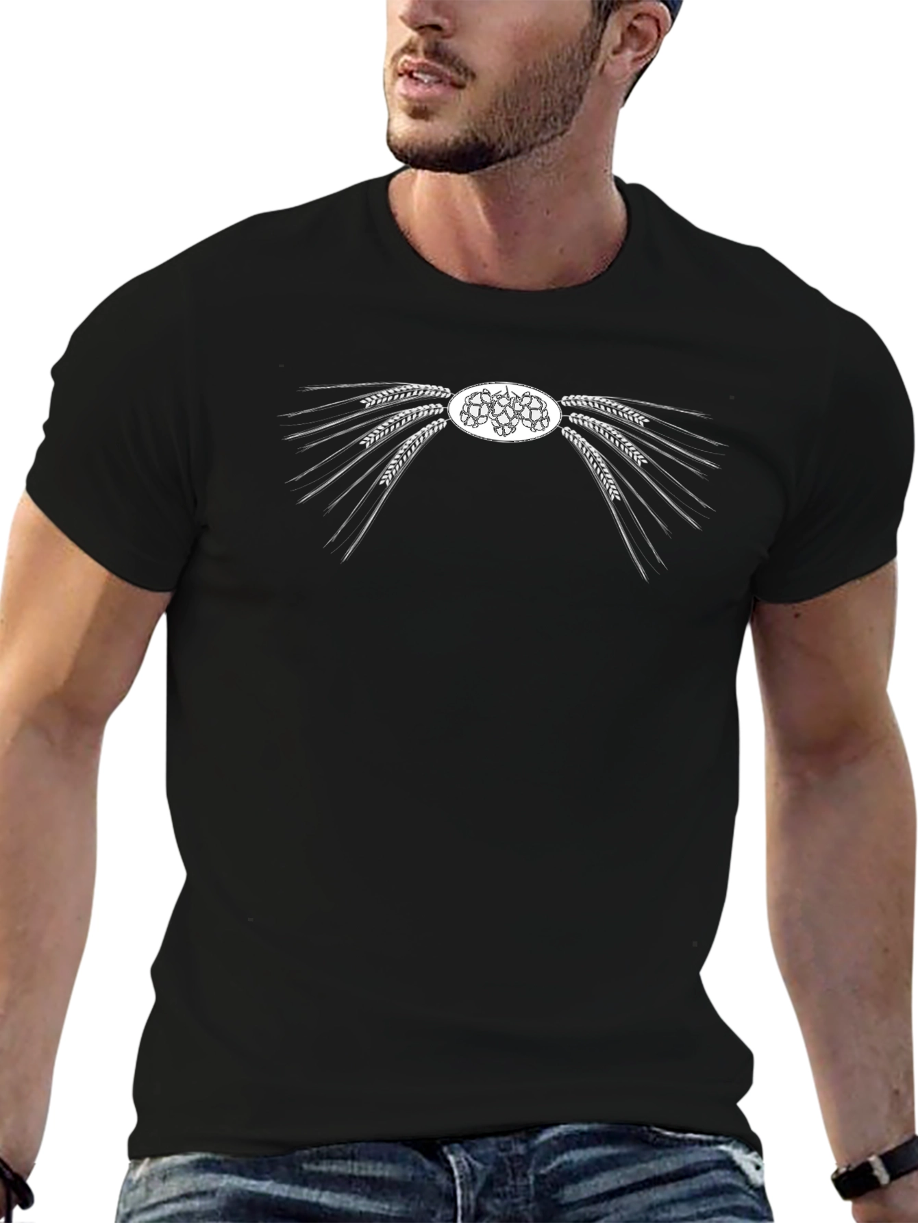 Brewery Tee: Hops & Wheat Graphic Black T-Shirt
